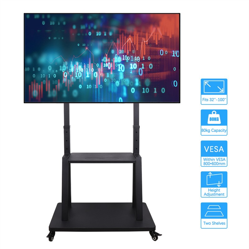 Mobile Rolling TV Stand Cart with Lockable Wheels and Shelf for 32-100'' Flat TV gallery