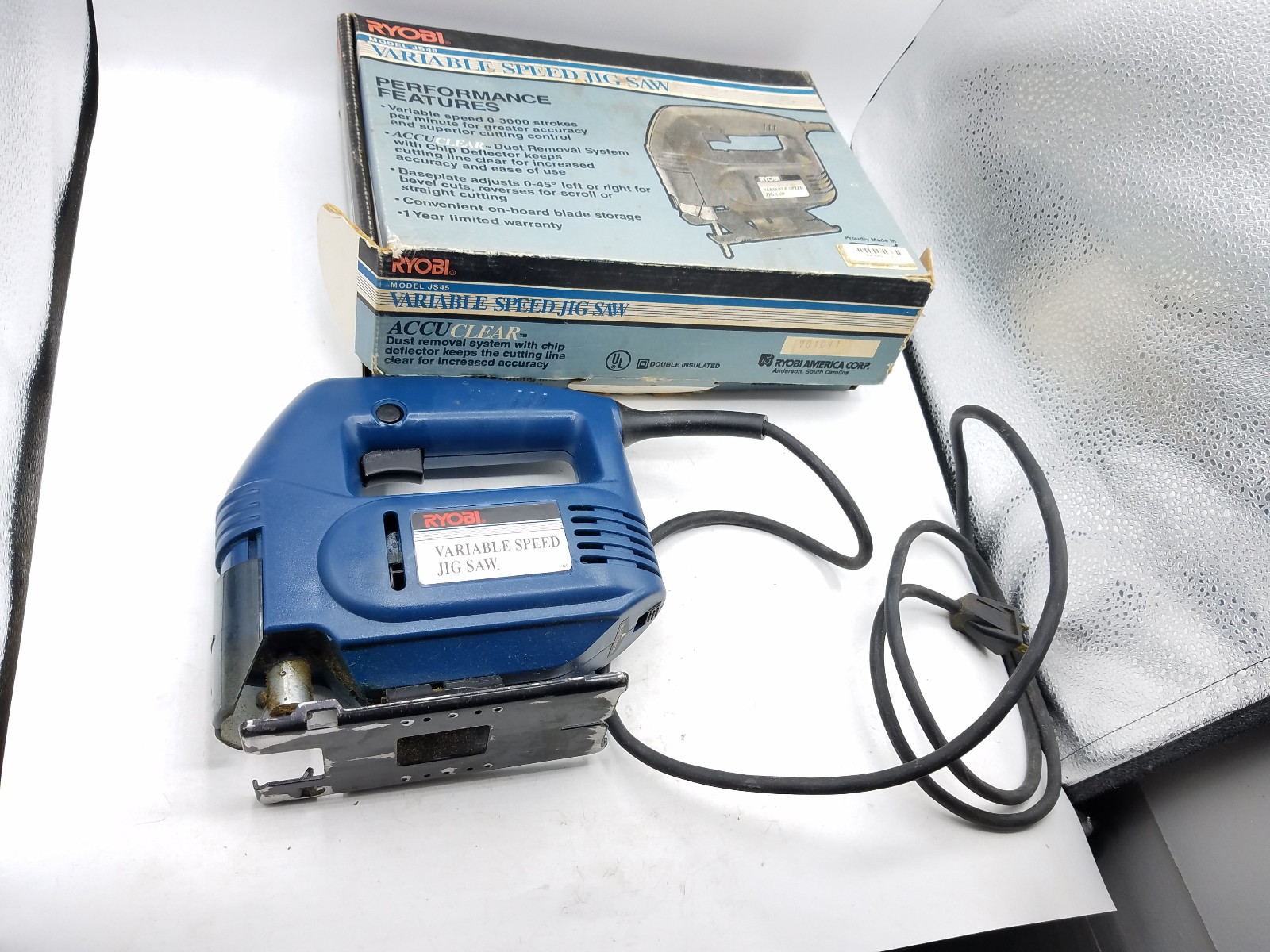 RYOBI Model JS45, Variable Speed Jig Saw. 0-3000 Strokes per Minute. 0-45 Bevel. gallery