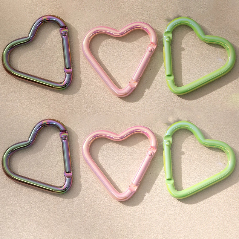 5Pcs 42X44Mm Laser Heart Shape Keychain Clip Cute Pink Snap Key Ring Hook Holder gallery