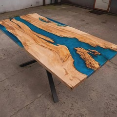 Blue Ocean Epoxy River Table Top Live Edge Desk Dining