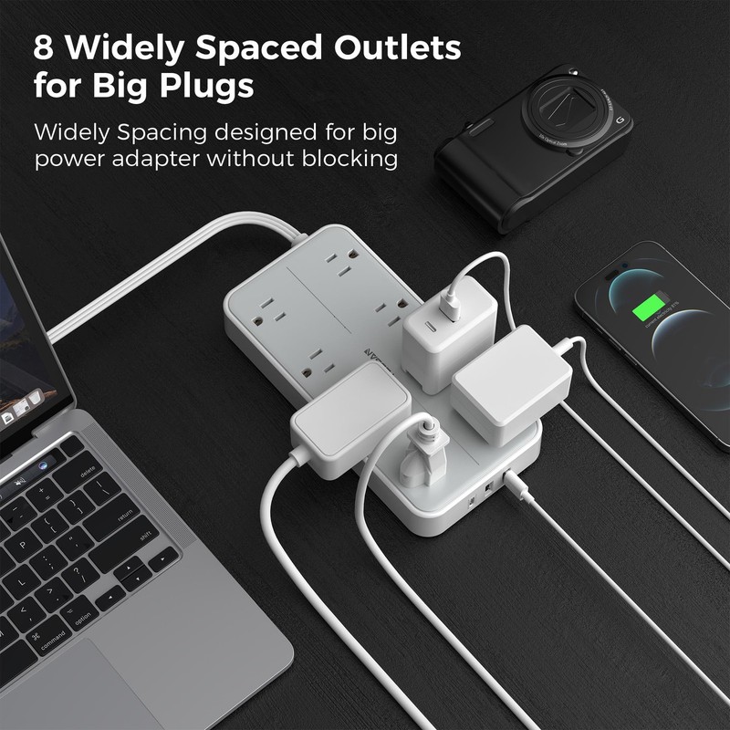 TESSAN Power Strip Surge Protector, Flat 6FT-1080J surge protection, Gray gallery
