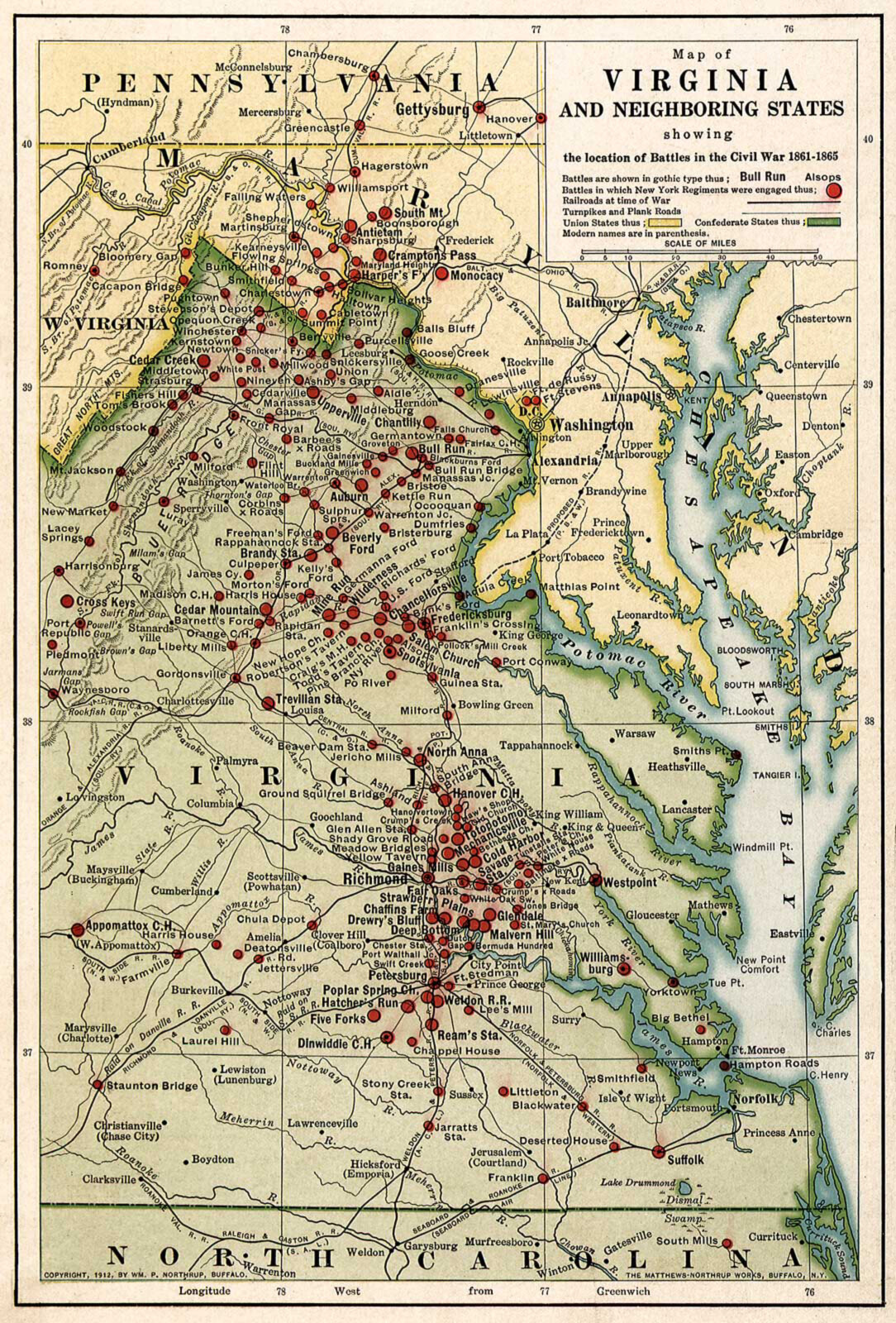 Virginia Civil War Battlefield 1912 Map Military Battles Wall Art Poster Print gallery
