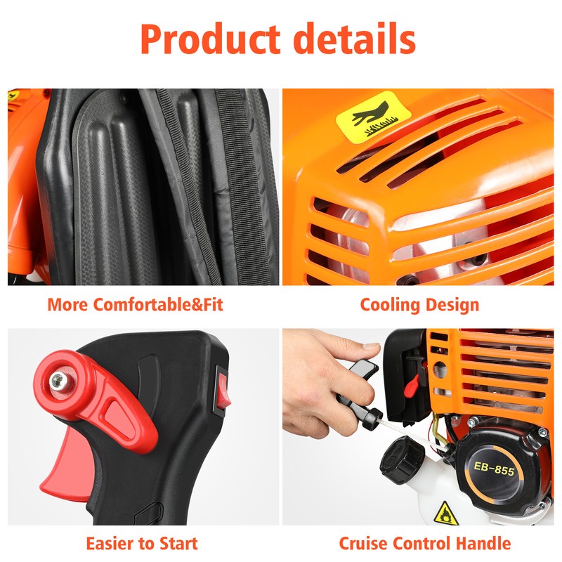 Backpack Leaf Blower Gas Powered Snow Blower 665CFM 43CC 2-Stroke 280MPH 3HP gallery