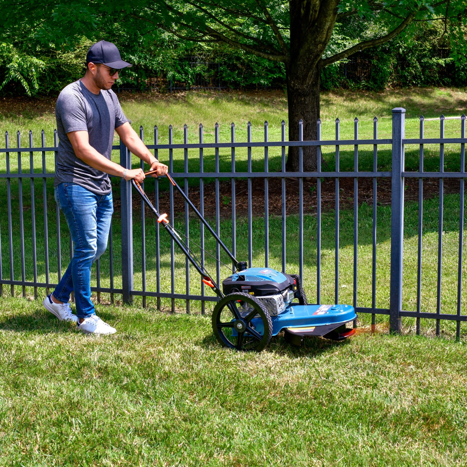 Walk Behind String Trimmer, 170cc 4-Cycle Gas Brush Hog Mower, 22 Inch Cutting gallery