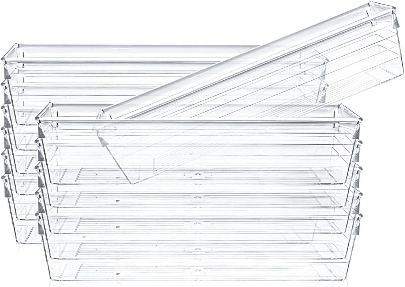 12 Pack Clear Drawer Organizers 9X3X2 Inch Divider Storage Bins Desk Box Set gallery
