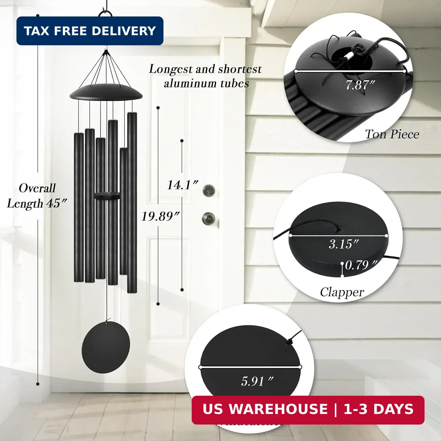 45" Extra Large Wind Chimes for Outside, Giant Deep Tone Outdoor Metal Tube Wind gallery
