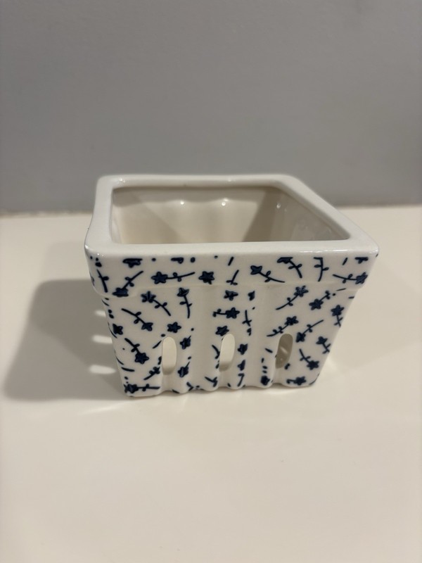 Ceramic Berry Basket White Blue Floral Motif 4x4” Cottagecore Creative Co Op gallery