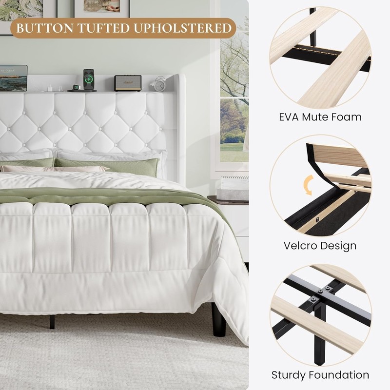 SHA CERLIN Queen Platform Bed Frame Model AK-7606-5 White Velvet gallery