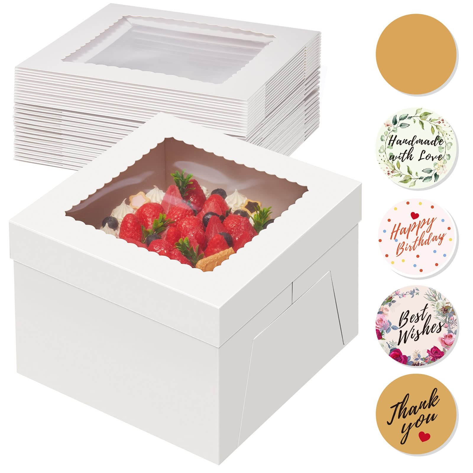 15pcs Cake Boxes, 10x10x8 Inches Tall Cake Box with Window, White Bakery Boxe... gallery