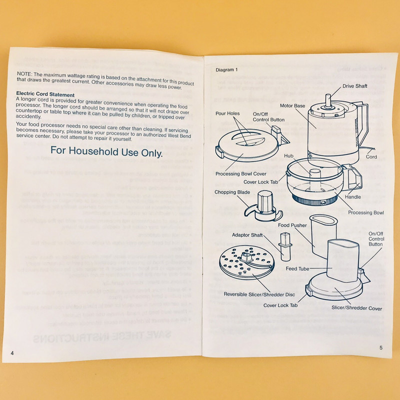 West Bend Food Processor Model 6491 Care & Use Manual 20 Pages No Accessories gallery