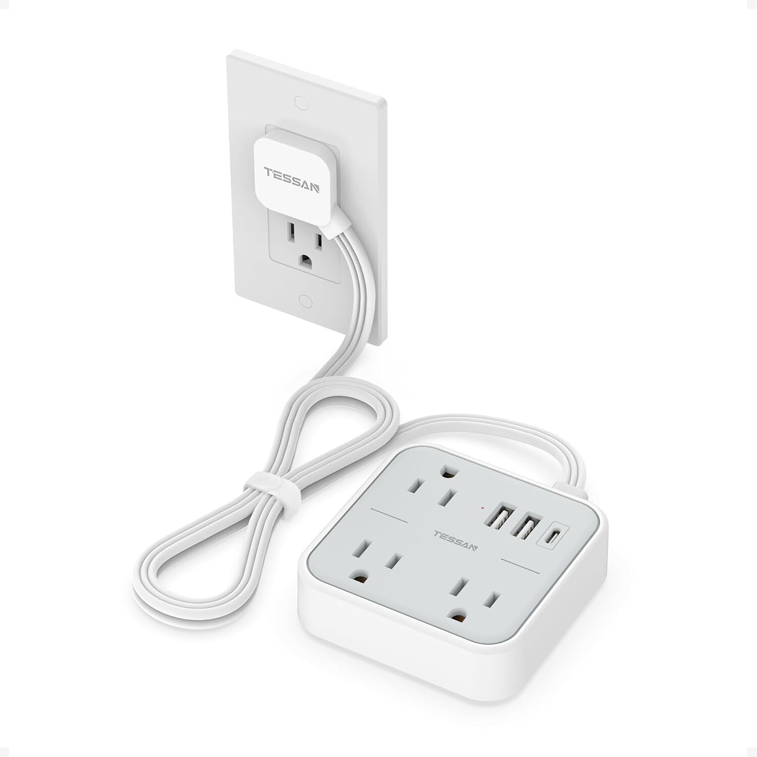 TESSAN Small Flat Plug Power Strip Surge Protector Charging Station for Office gallery