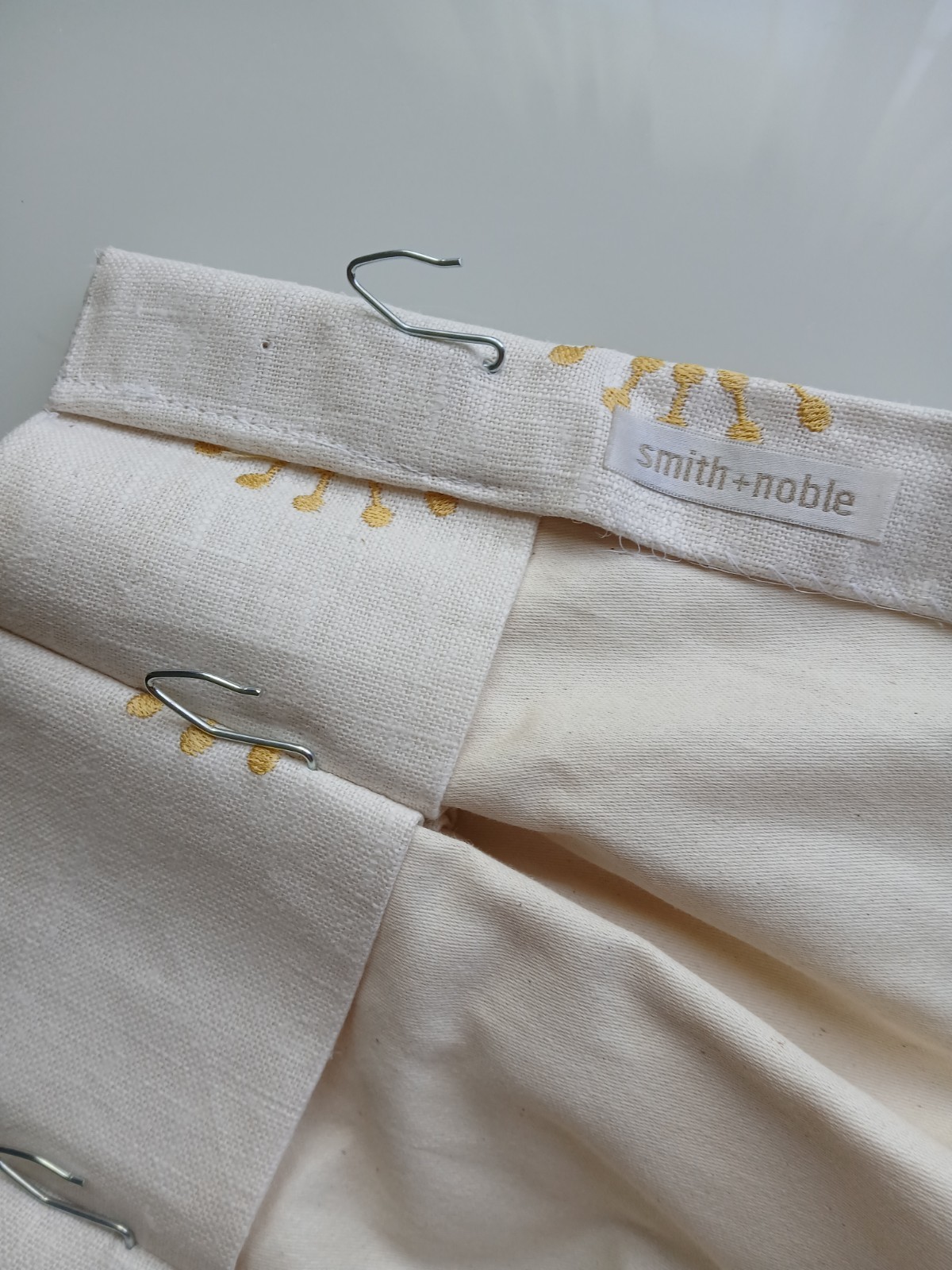 CUSTOM SMITH & NOBLE DRAPES~OFF WHITE W/ EMBROIDERED Gold Sunburst ~81”LONG gallery