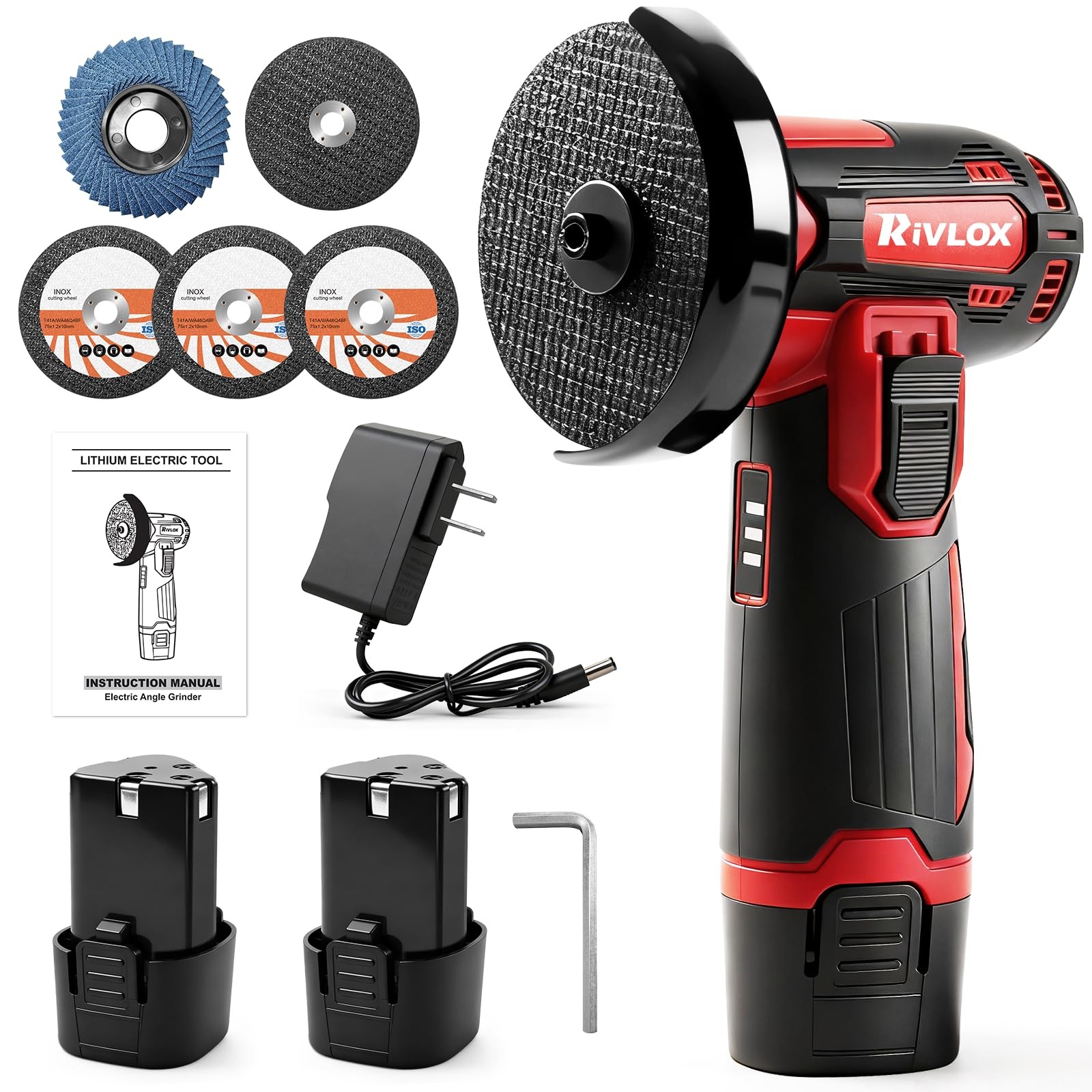 Cordless Angle Grinder Kit, 3-inch Mini Angle Grinder Tool with 2Pcs 12V 1500mAh gallery