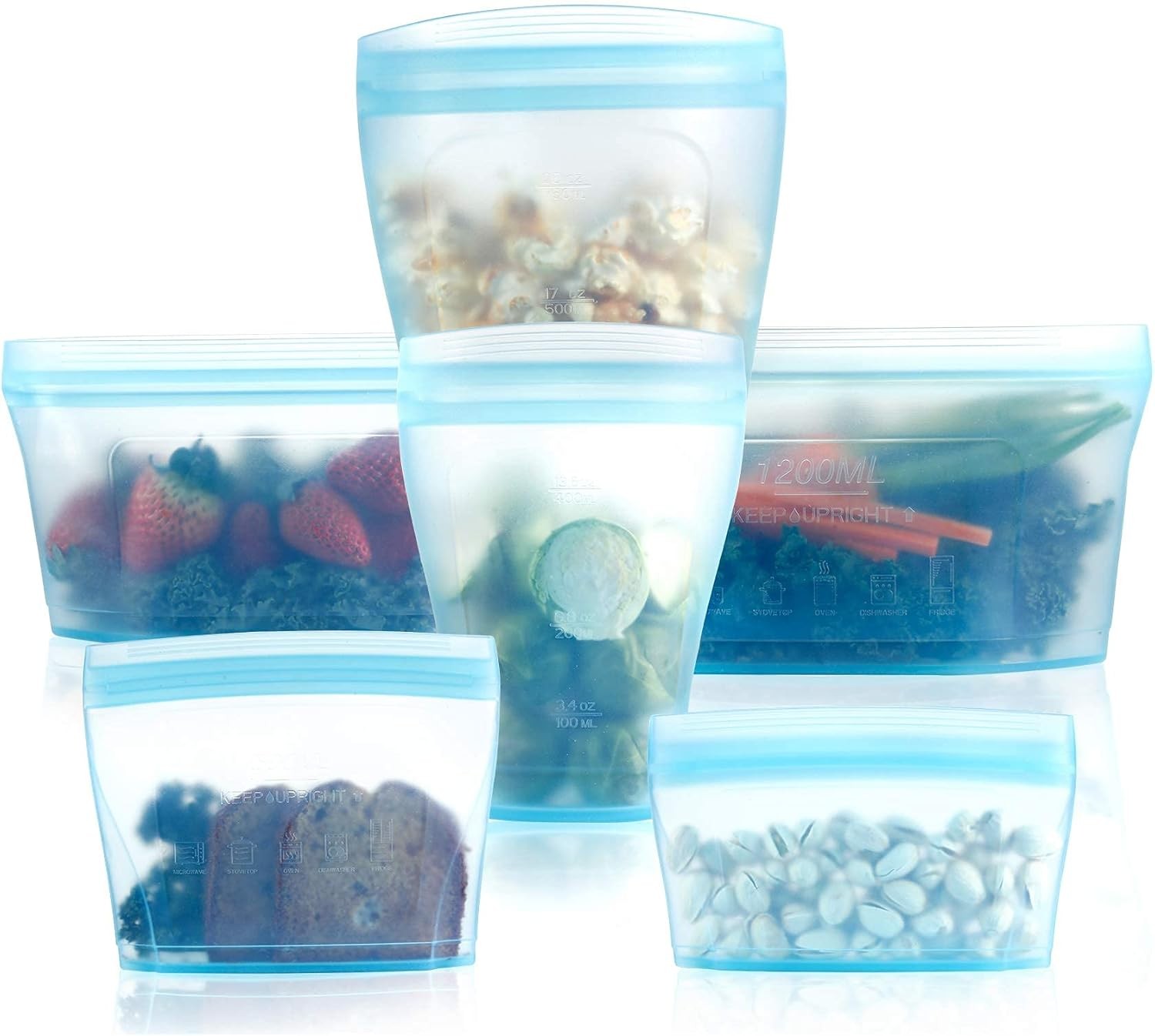 Reusable Silicone Food Storage Bag 6 Pcs Stand Up for Easy Cleaning gallery