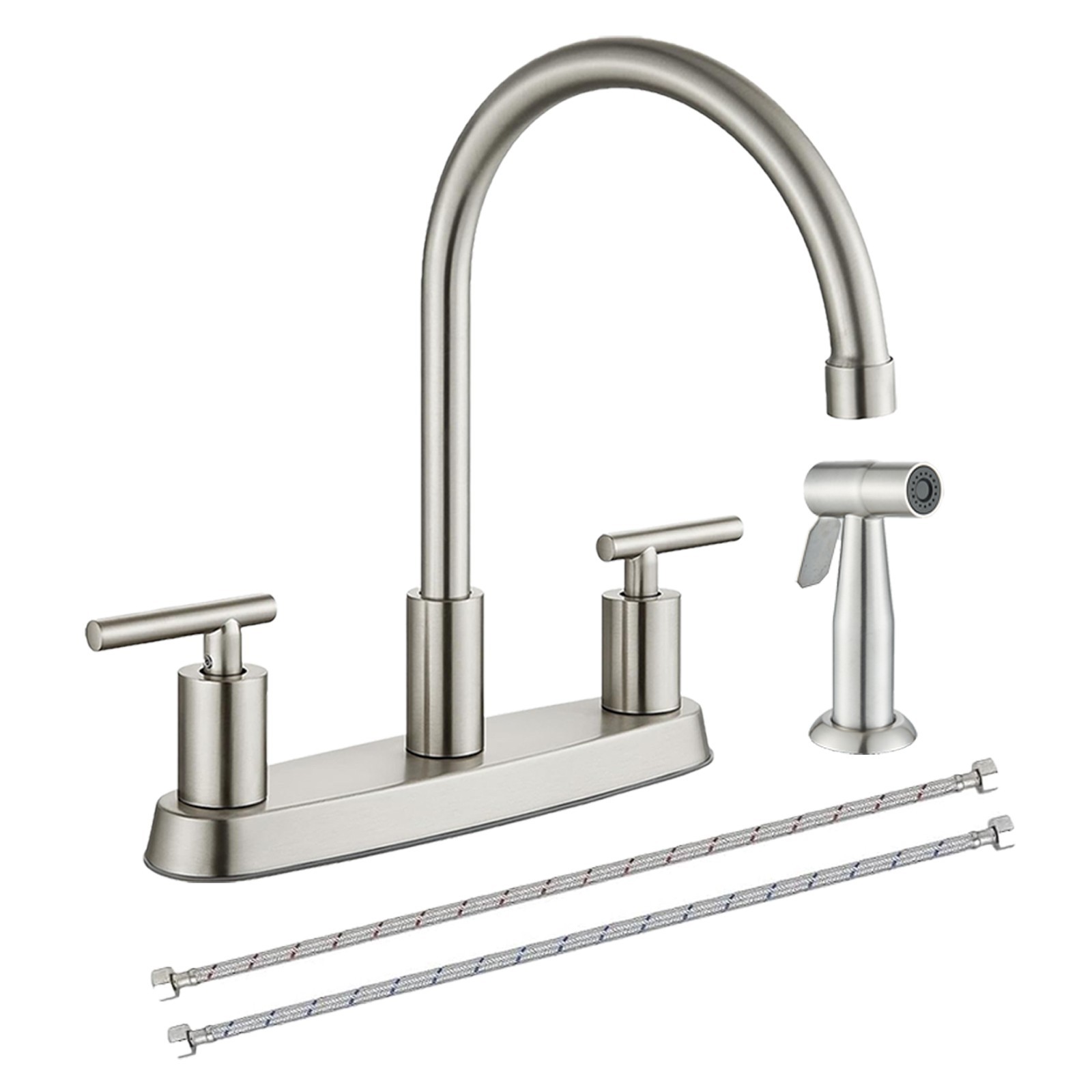 Kitchen Faucet with Side Sprayer 2 Handles 8 inch Centerset 3 Holes Mixer Faucet gallery
