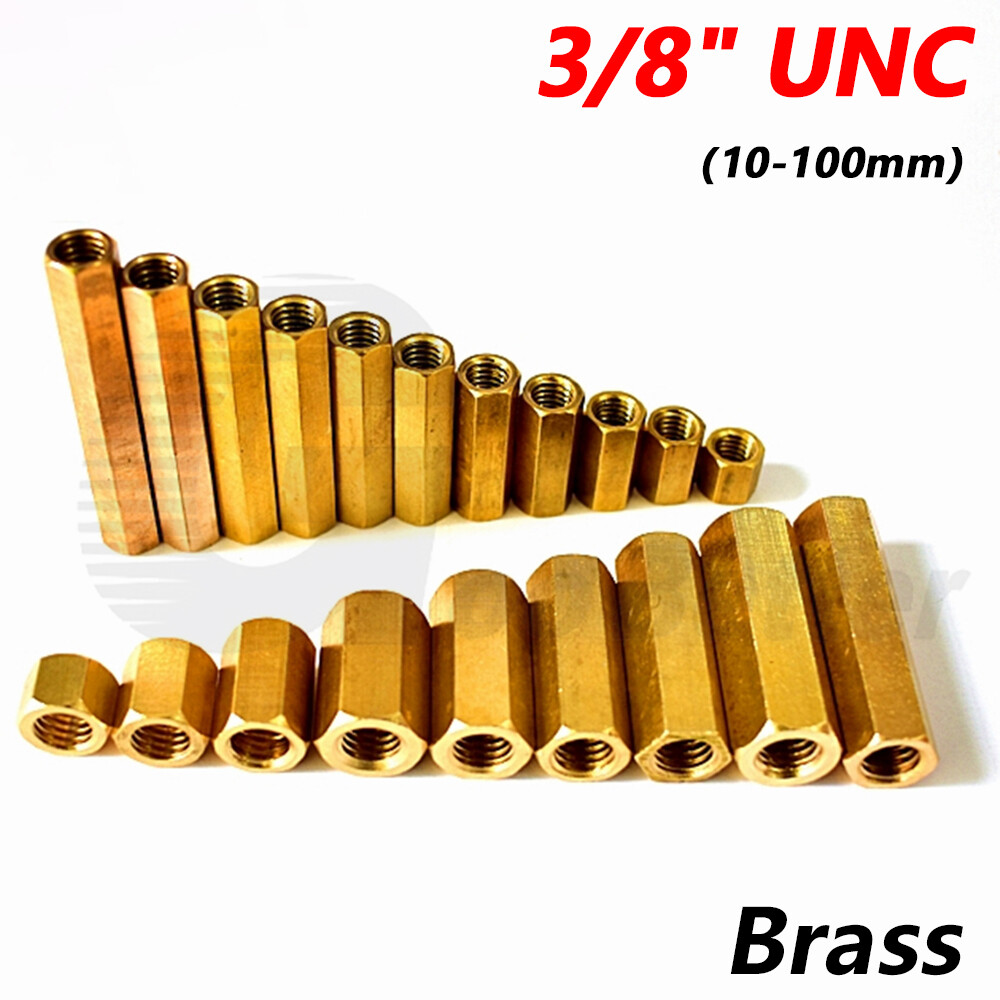 Brass Hexagon Full Nuts Hex Spacers Stud Connector Long Nuts 3/8" UNC x 10-100mm