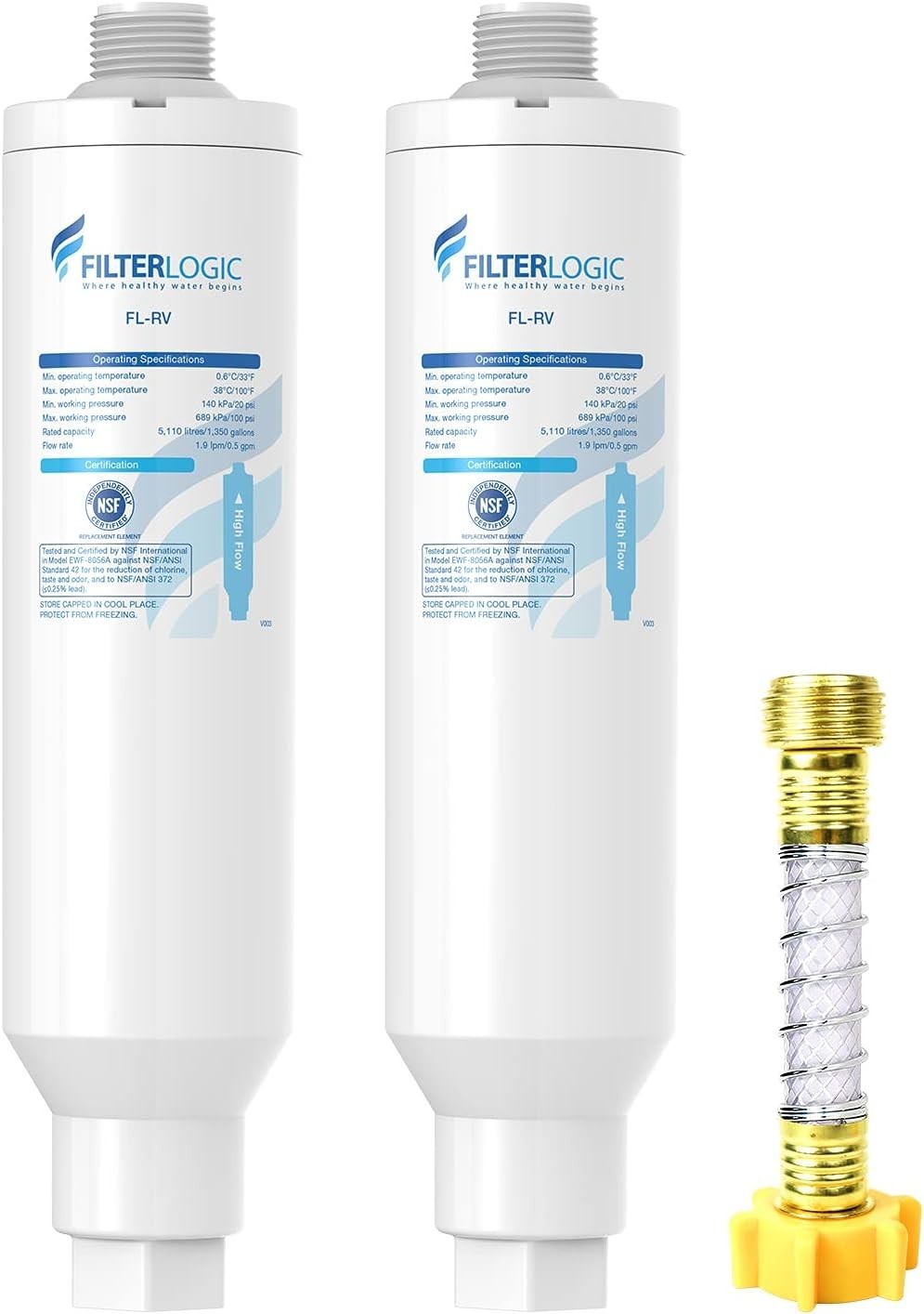 Filterlogic RV Inline Water Filter Reduces Chlorine 2 Pack with 1 Hose Protector gallery