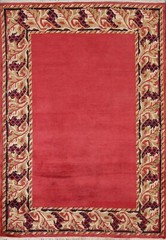 Red Nepalese Bordered Plush Wool Oriental 4×5 Area Rug Hand-knotted Wool Carpet