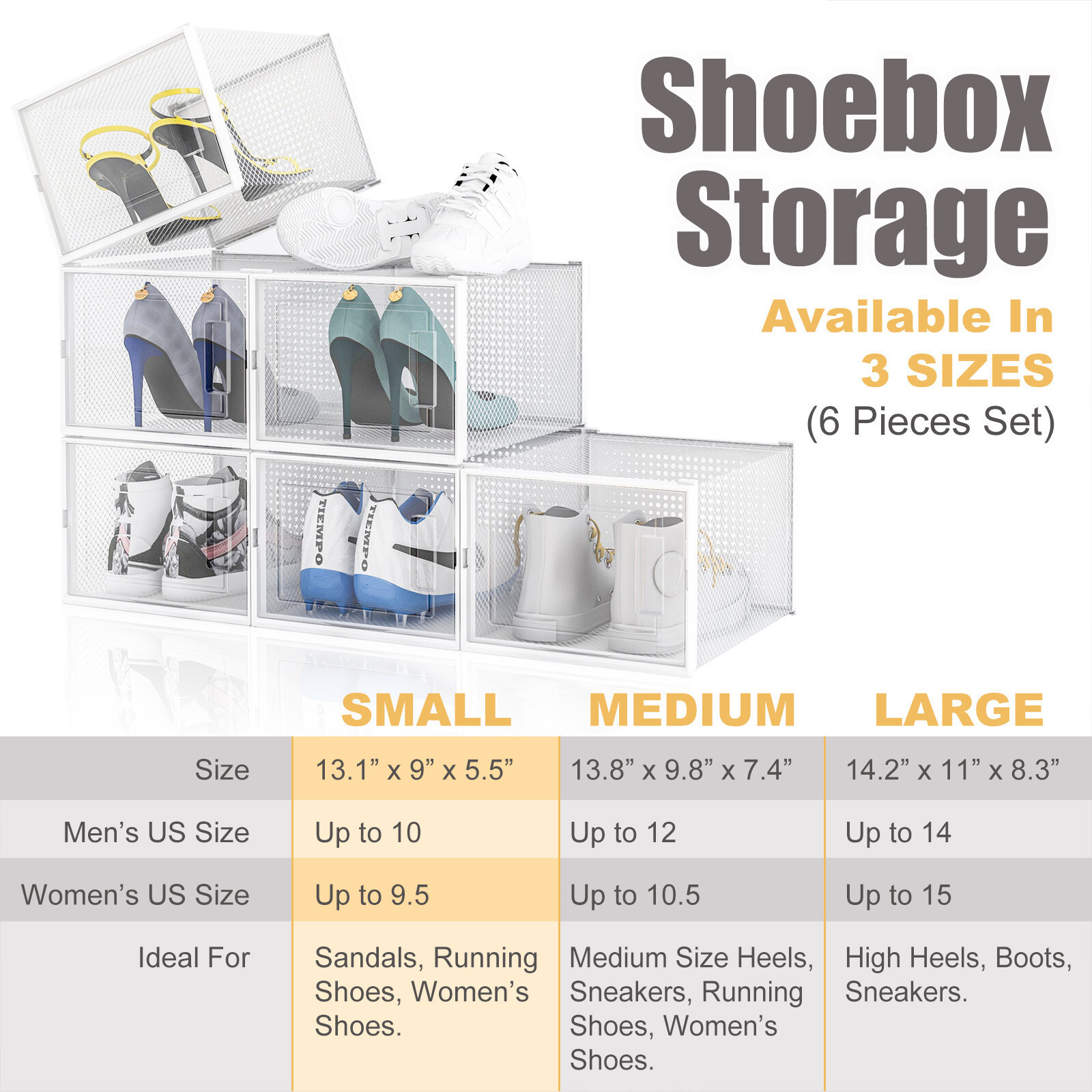 6PCS SML Foldable Stackable Plastic Shoe Box Storage Organizer Transparent Case gallery