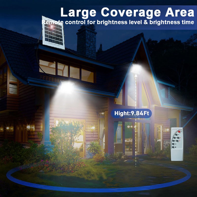 Solar Powered LED Double Head Floodlight Garage Shed Light Garden Indoor Outdoor gallery