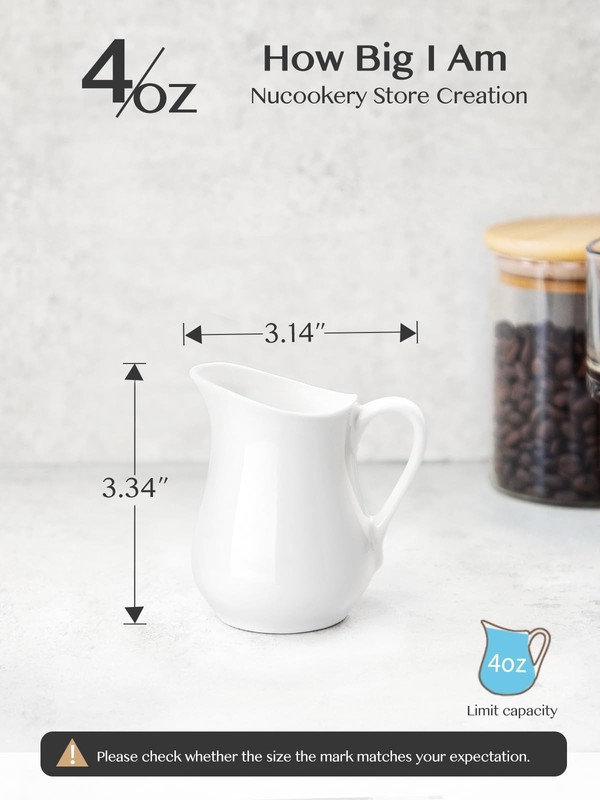 Nucookery Ceramic 4 Oz Creamer Pitcher Set, 2 Pack 4 Ounces, White gallery