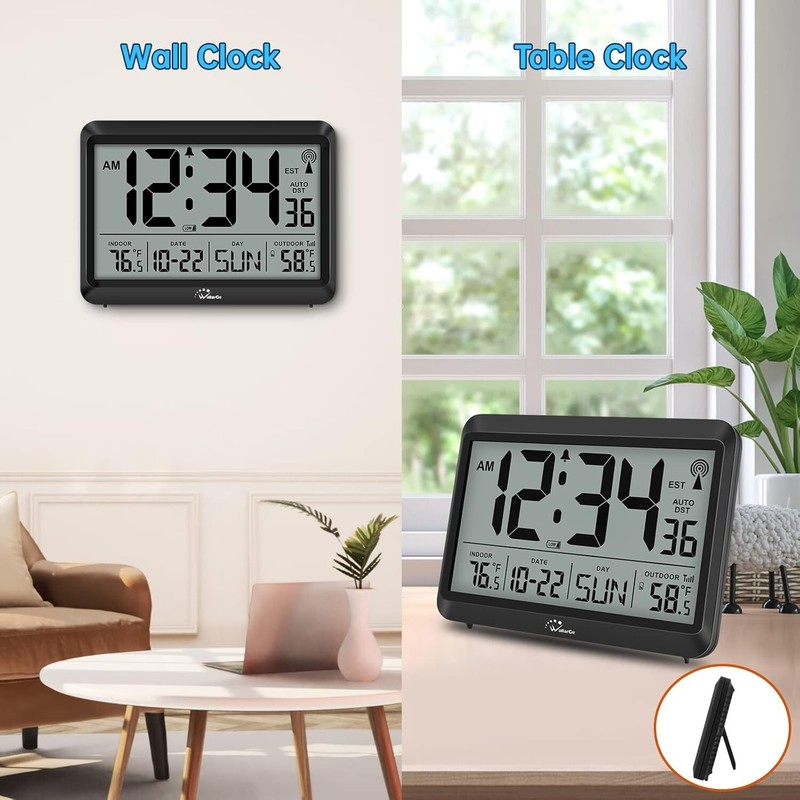 Atomic Clock with Indoor Outdoor Temperature, Self-Setting Digital Wall Clock gallery