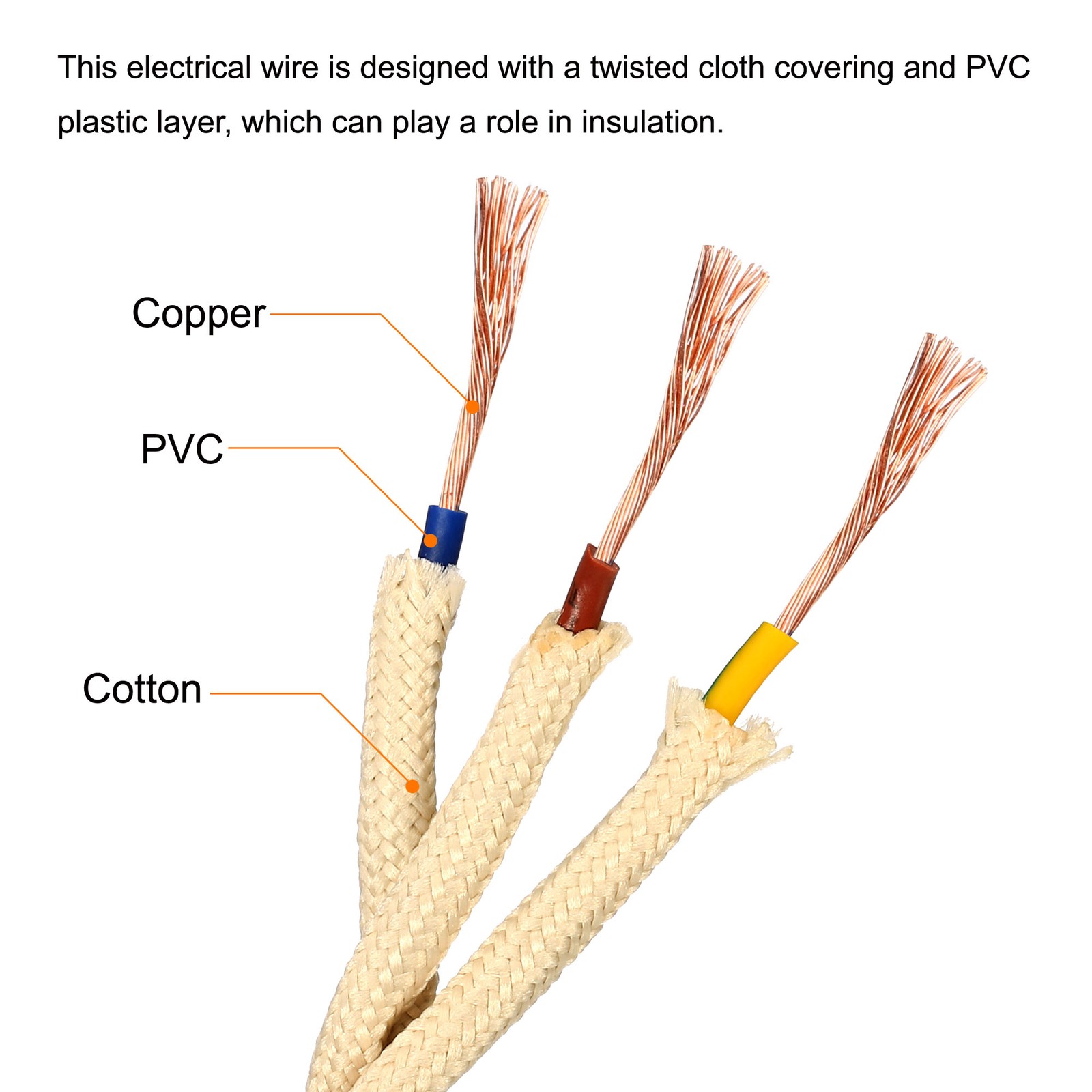 Twisted Cloth Covered Wire 3 Core 18AWG 5m/16.4ft Electrical Cable Beige gallery