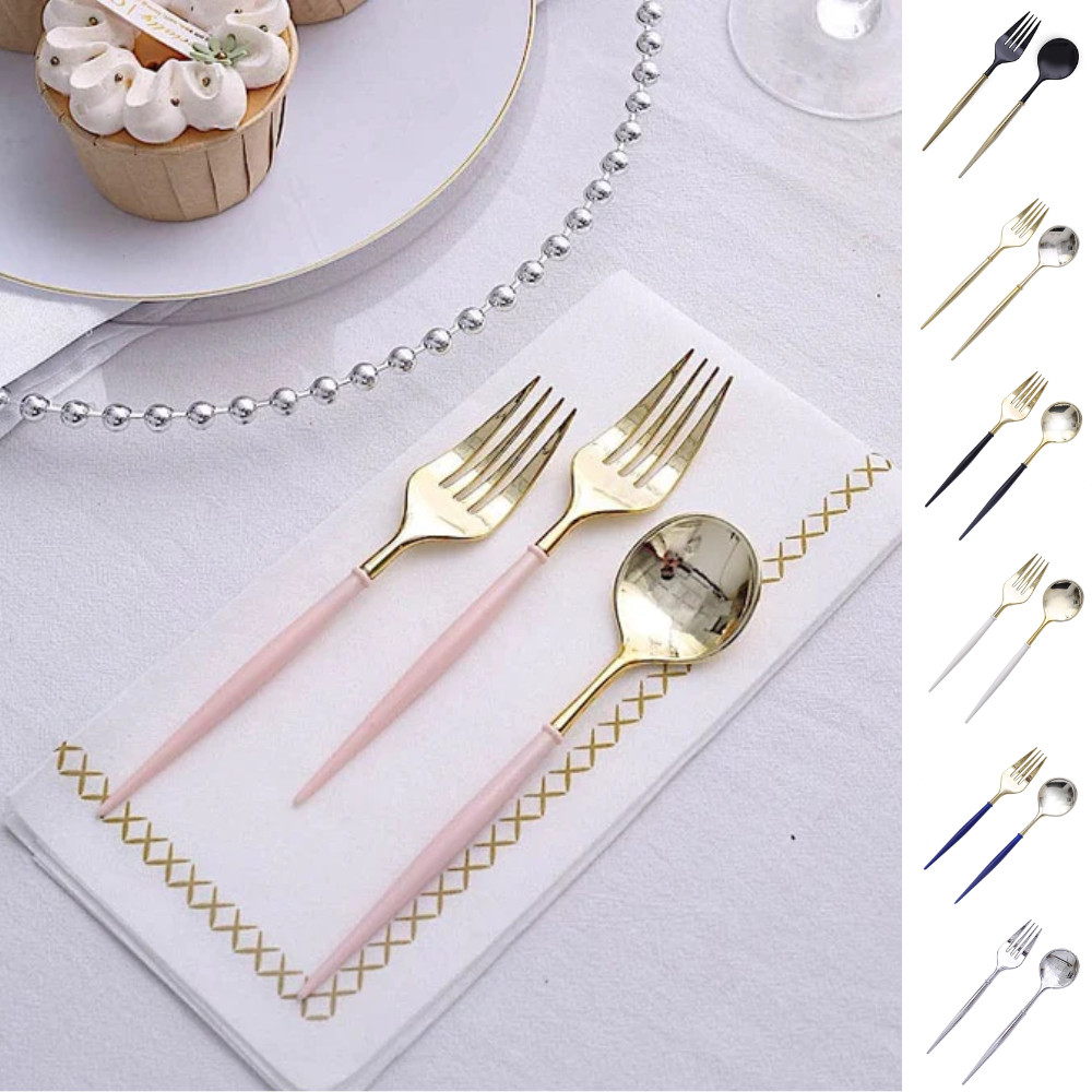 24 Disposable 6 in Premium Plastic CUTLERY Spoons Forks Set Party Home Tableware gallery