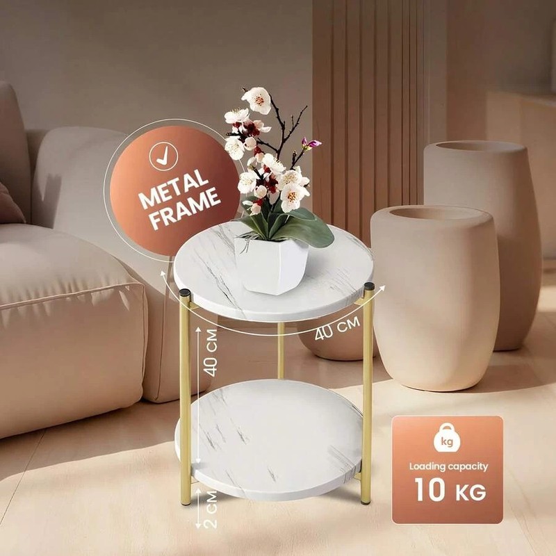 Double-Tier Round Side Table Minimalist Accent Indoor Outdoor gallery