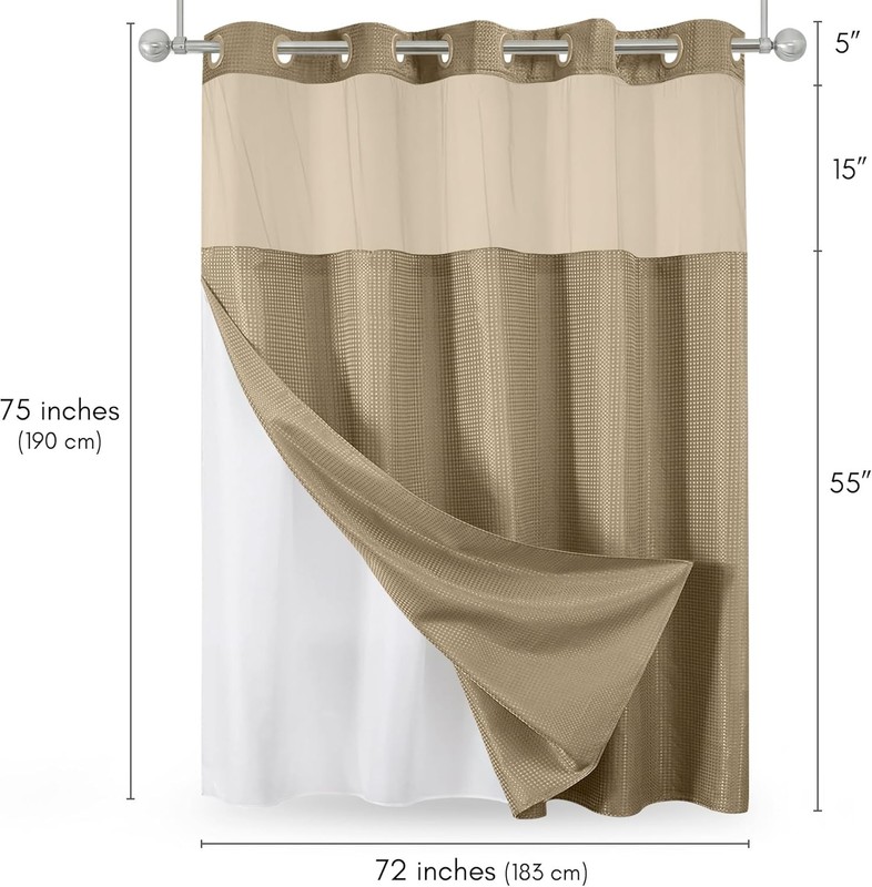 72x75 Hookless Waffle Pattern Shower Curtain - Water-Resistant Long Shower gallery
