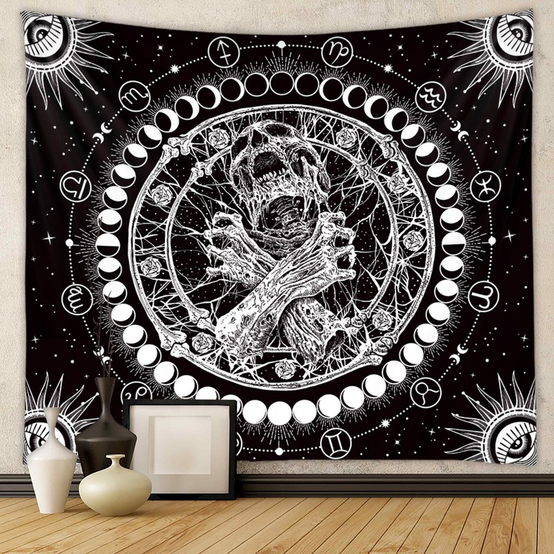 Extra Large Skull Tapestry Gothic Moonphase Skeleton Wall Hanging Home Decor gallery