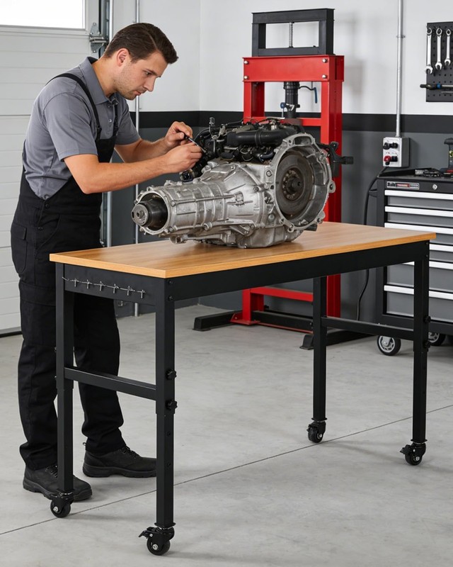 Garage Workshop Workbench w/ Locking Casters or Feet Adjustable Bench Table gallery