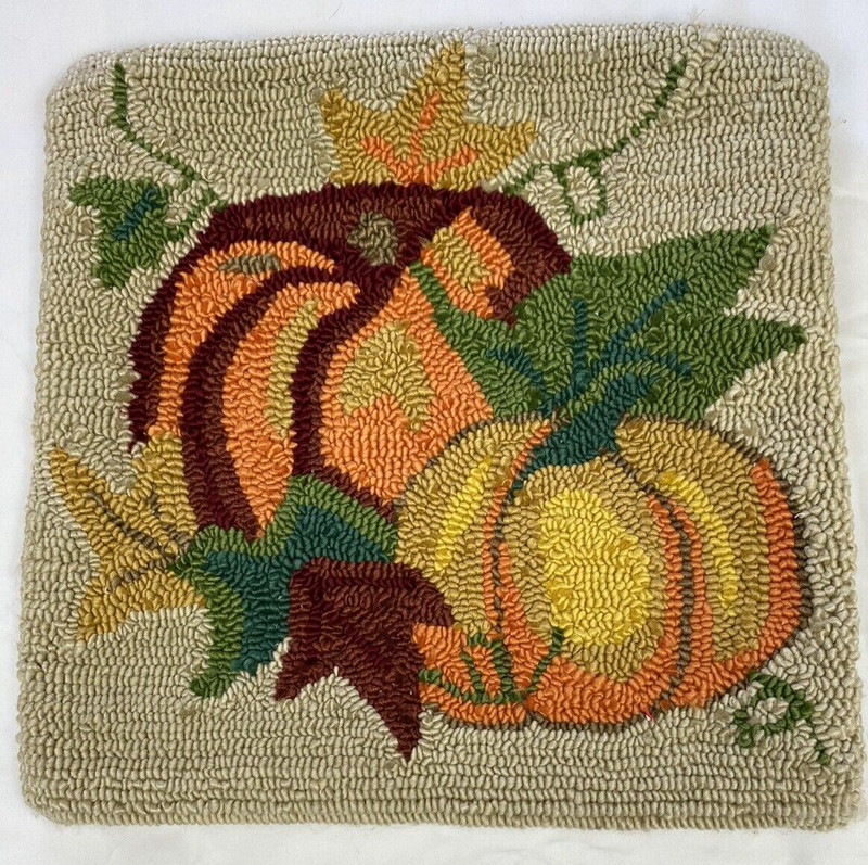 Needle Punched Pumpkin Hooked Wool Yarn Throw Decorative Pillow Cover 17x17 Fall gallery