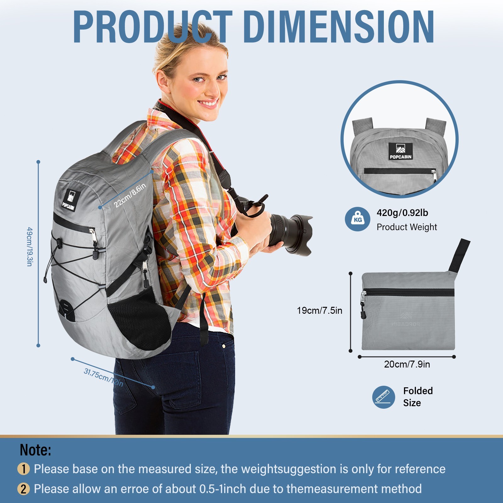 Lightweight Packable Backpack Foldable Waterproof Bag 35L Storage Gray 2-Pack 2