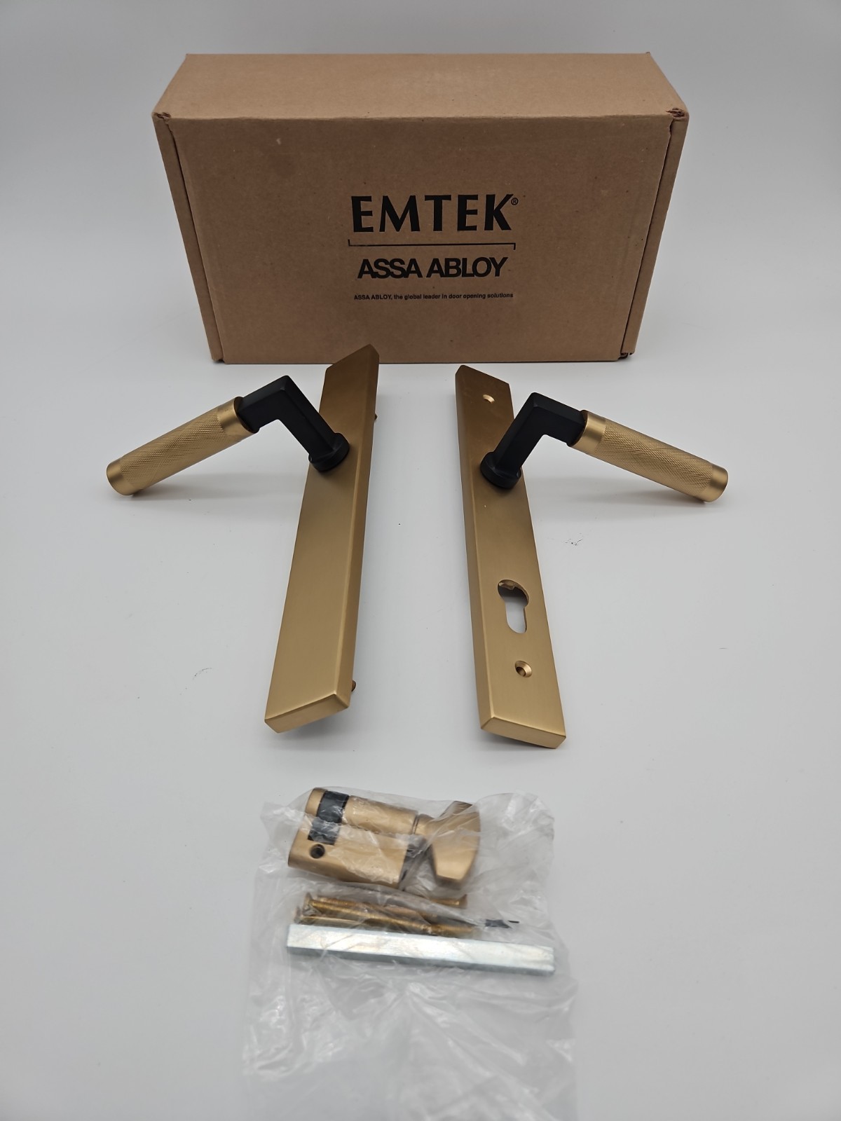 Emtek 15A3-LH 11" Non-Keyed Multi Point Lock Trim in Flat Black Brushed Brass gallery