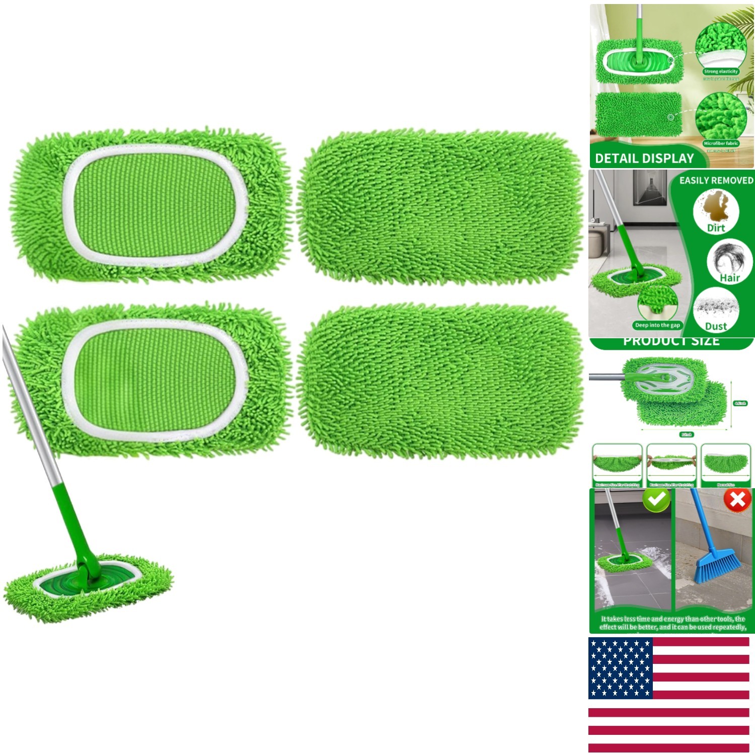 Super Absorbent Microfiber Mop Pads - Compatible with Swiffer, 4 Green Pads gallery