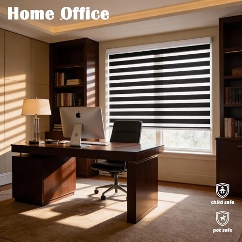 Cordless Zebra Blinds Window Blind Zebra Shade 35"W x 72"H Cordless Black gallery