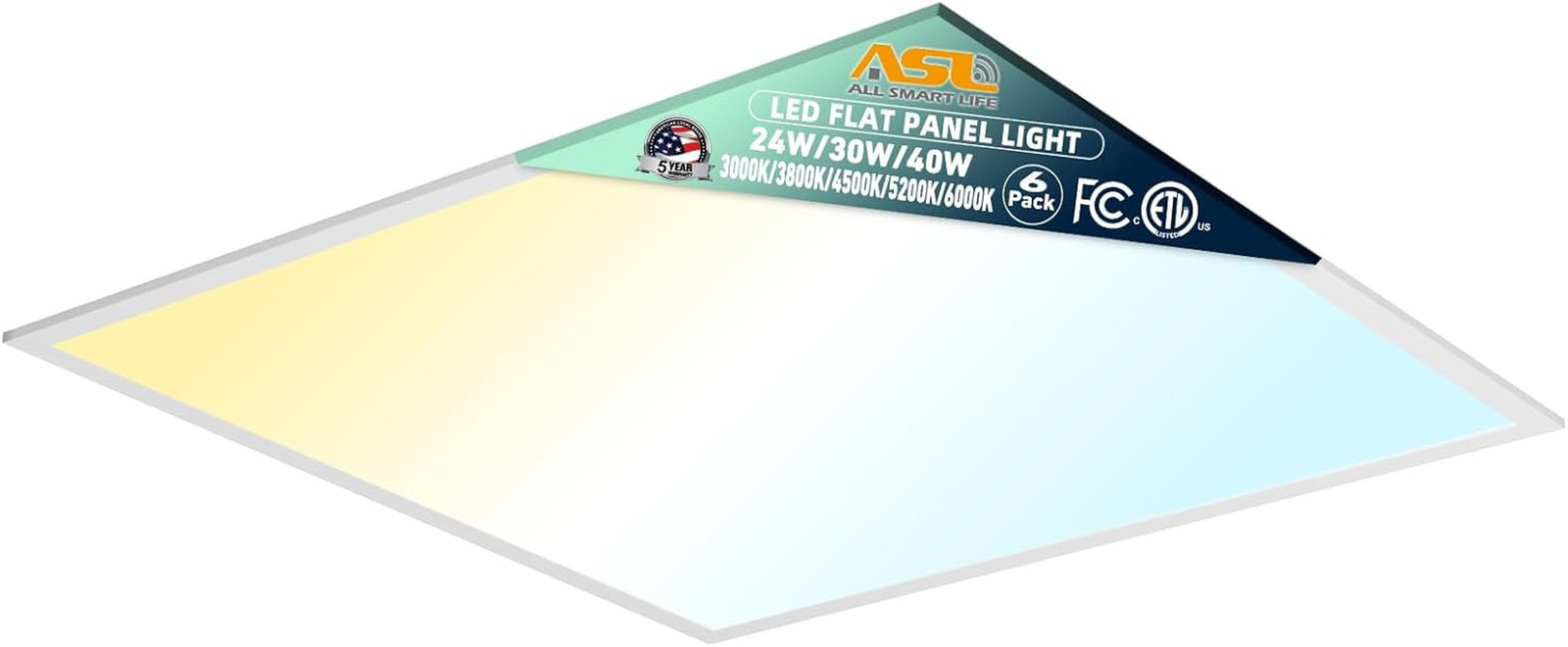 2X2 LED Flat Panel Light 6-Pack, Dimmable, 5CCT Options (3000K-6000K), 24W/30W/4 gallery