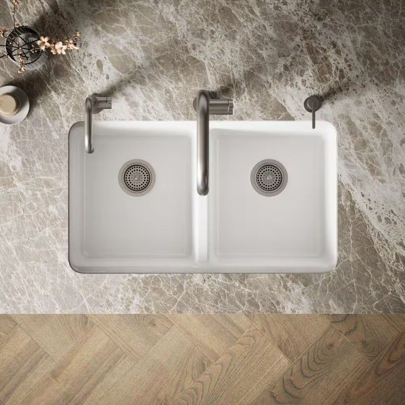 Riverby Workstation Undermount Cast Iron 33 5-Hole Kitchen Sink Kit White w/ Acc gallery