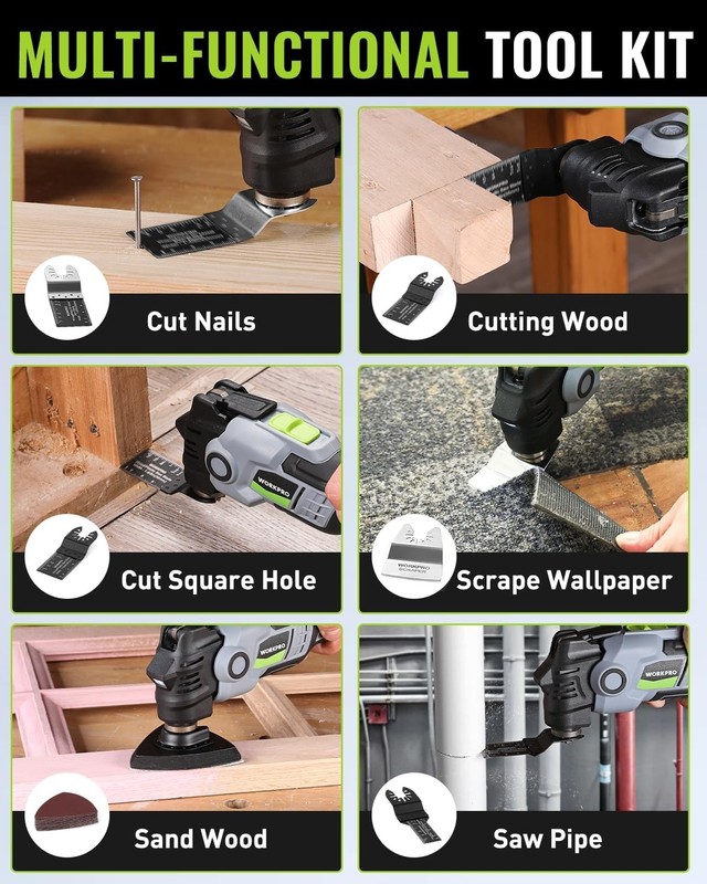 WORKPRO 20V Oscillating Tool Kit, Cordless and Brushless 19,000 RPM Orbiting Mul gallery