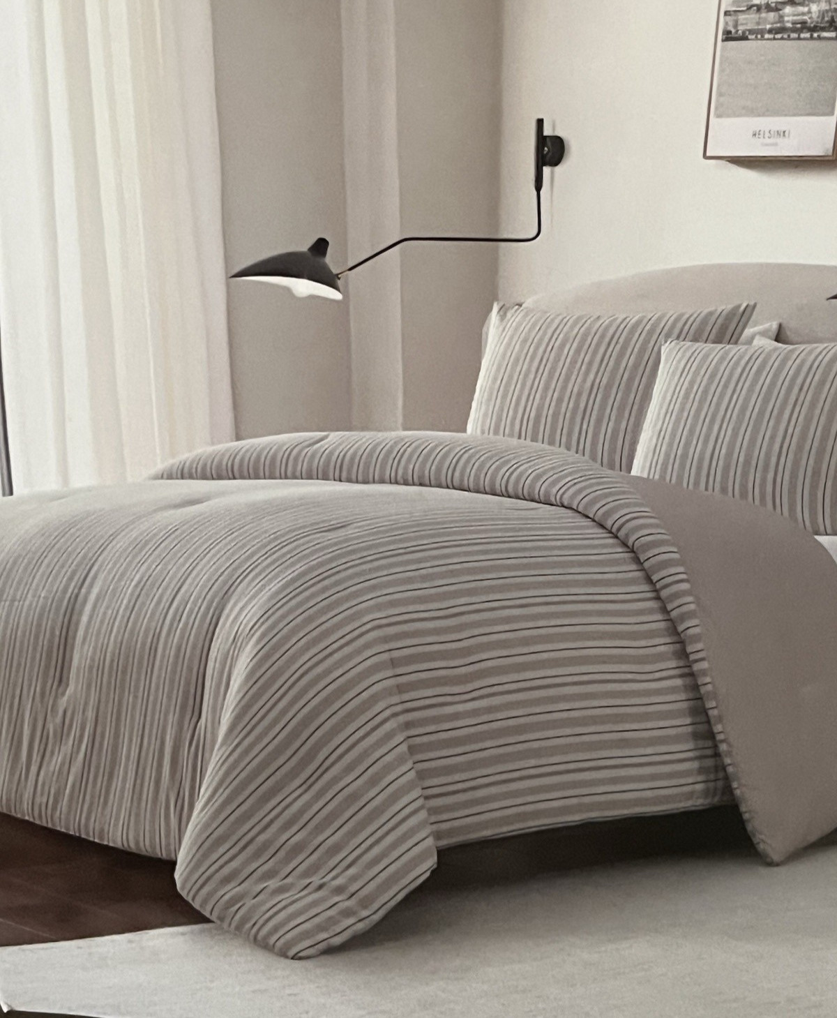 Brooks Brothers Tan /White Striped Cotton Slub Full/Queen Comforter SET gallery