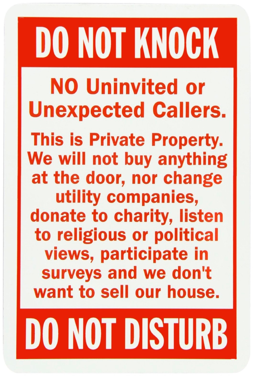 Warning NO Soliciting DO NOT knock private property 12" x 8" Aluminum Sign USA gallery