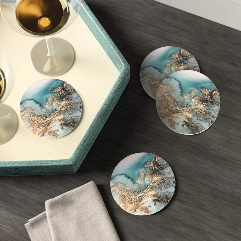 Lahome Marble Pattern Coasters - round Drinks Absorbent Stone Coaster Set with C gallery