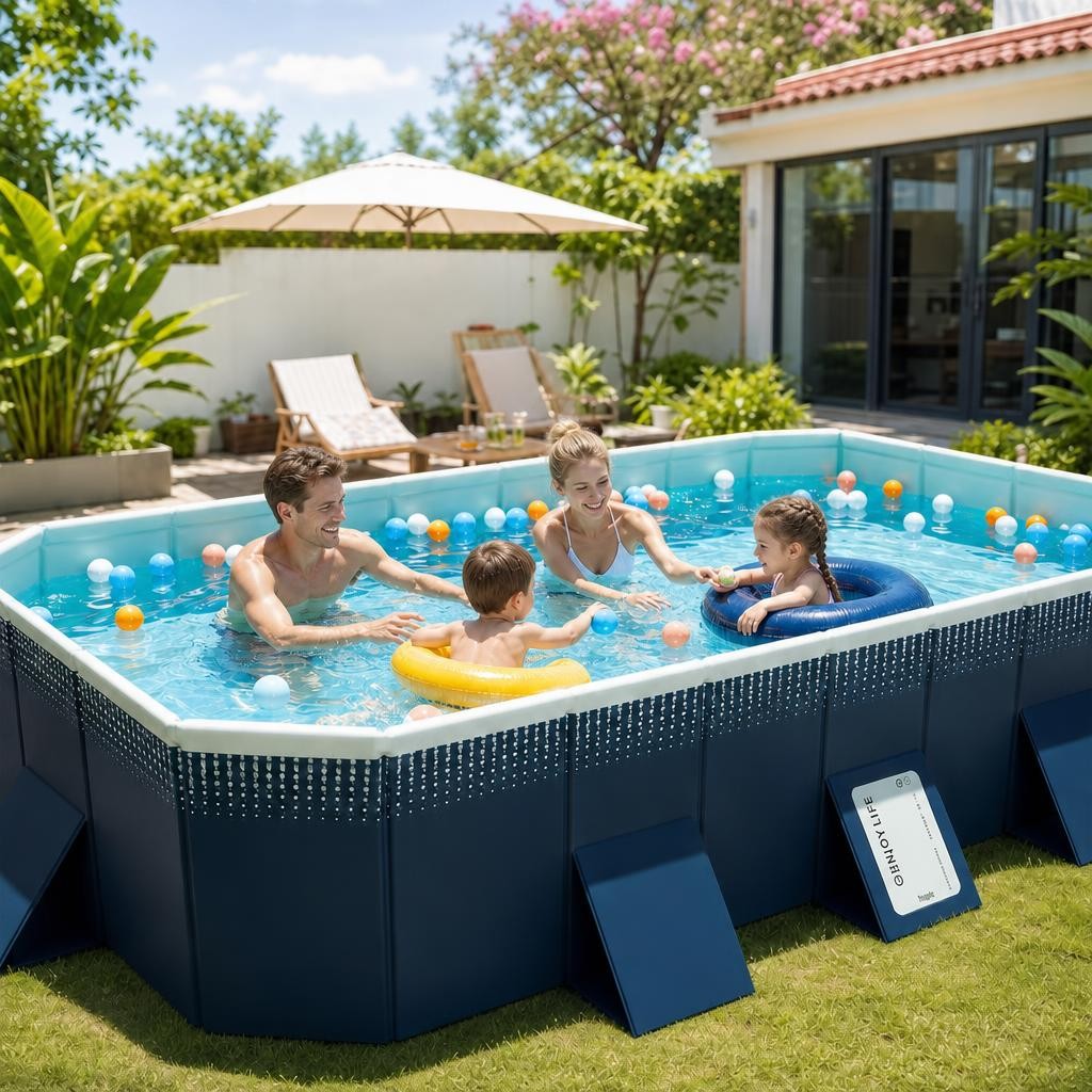 Rectangular Above Ground Outdoor Swimming Pool Adult & Kid On Hot Summer Days US gallery