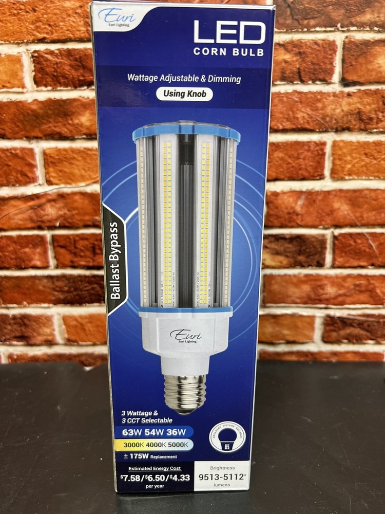 Euri Lighting LED Corn Bulb ECB63W-303sw - Tunable Wattage & CCT, IP64, DLC 5.1