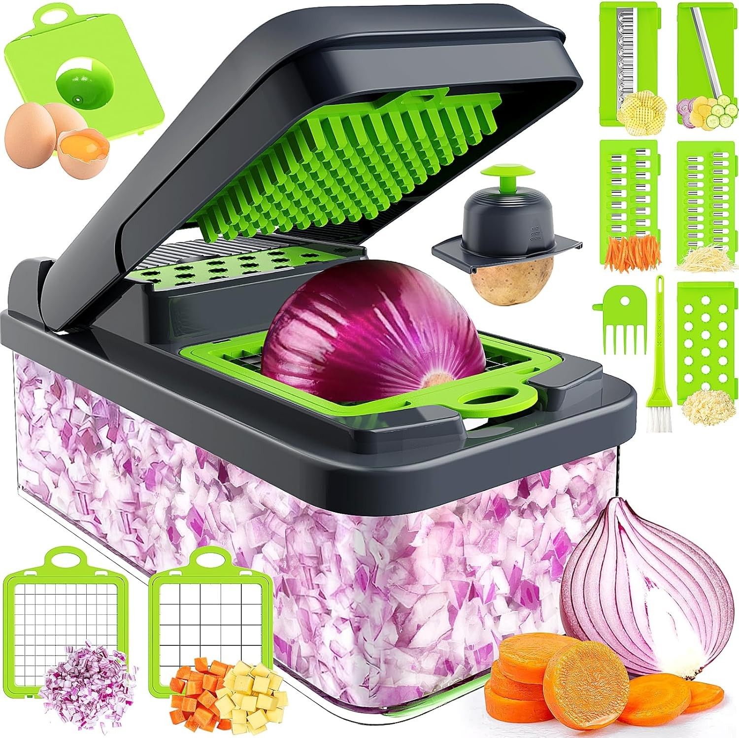 12-in-1 Multi-functional Vegetable Chopper,7-Blade Vegetable Chopper(Green/Gray) gallery