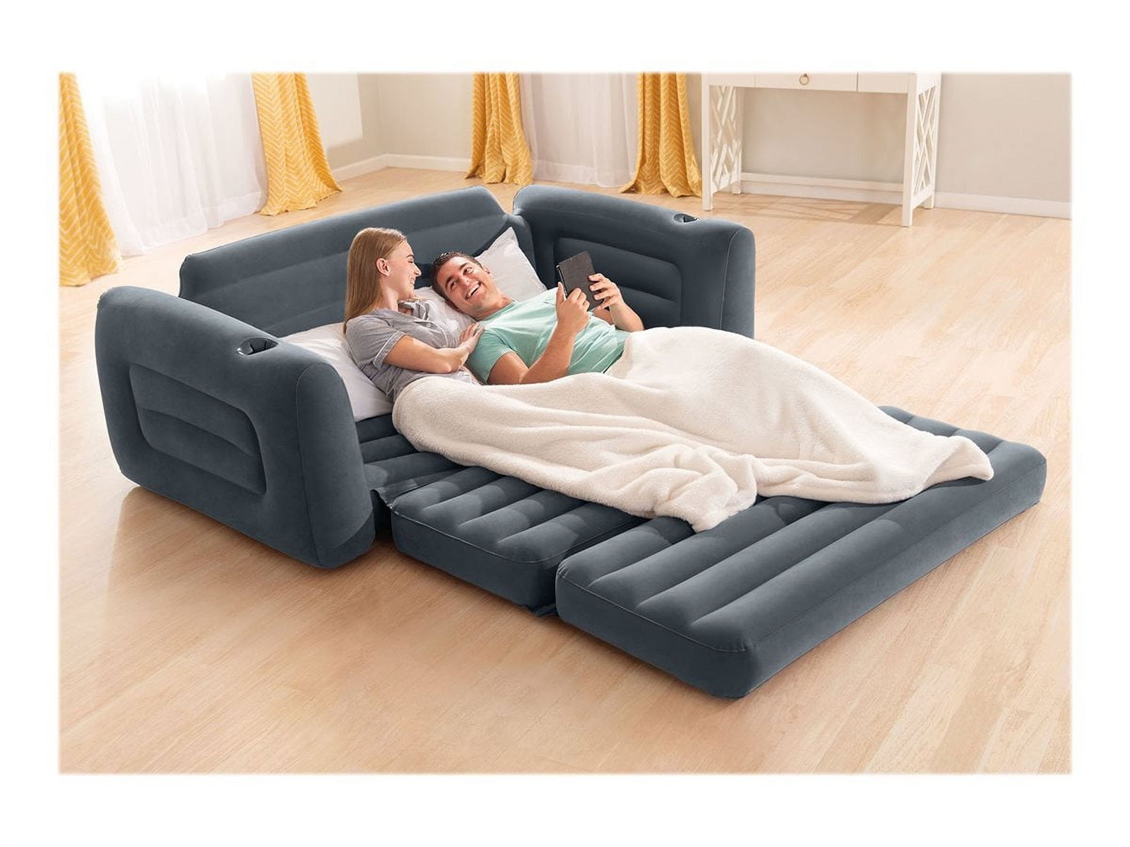 Intex Pull-Out Inflatable Bed QUEEN SOFA FUTON 66552EP Sleep Apartment House NEW gallery