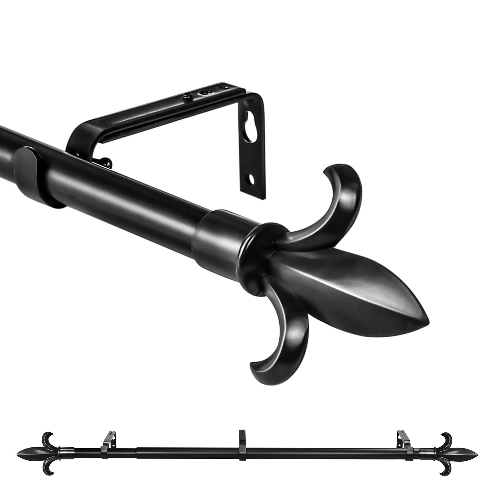 Classic Forged Iron Fleur De Lis Window Drapery Rod Set , 3/4", 28"-120" gallery