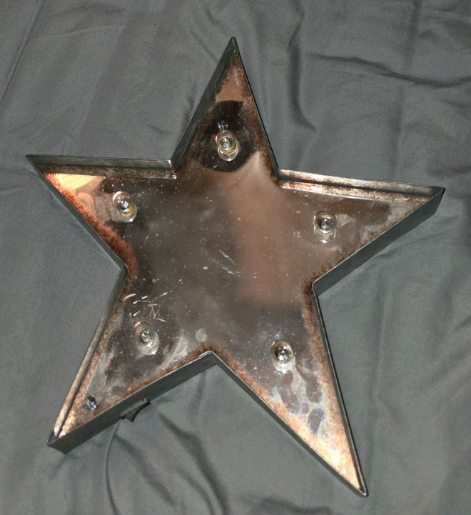 Galvanized Metal Star Decor Distreeed Mirror Battery-Powered LEDs, 15" Across