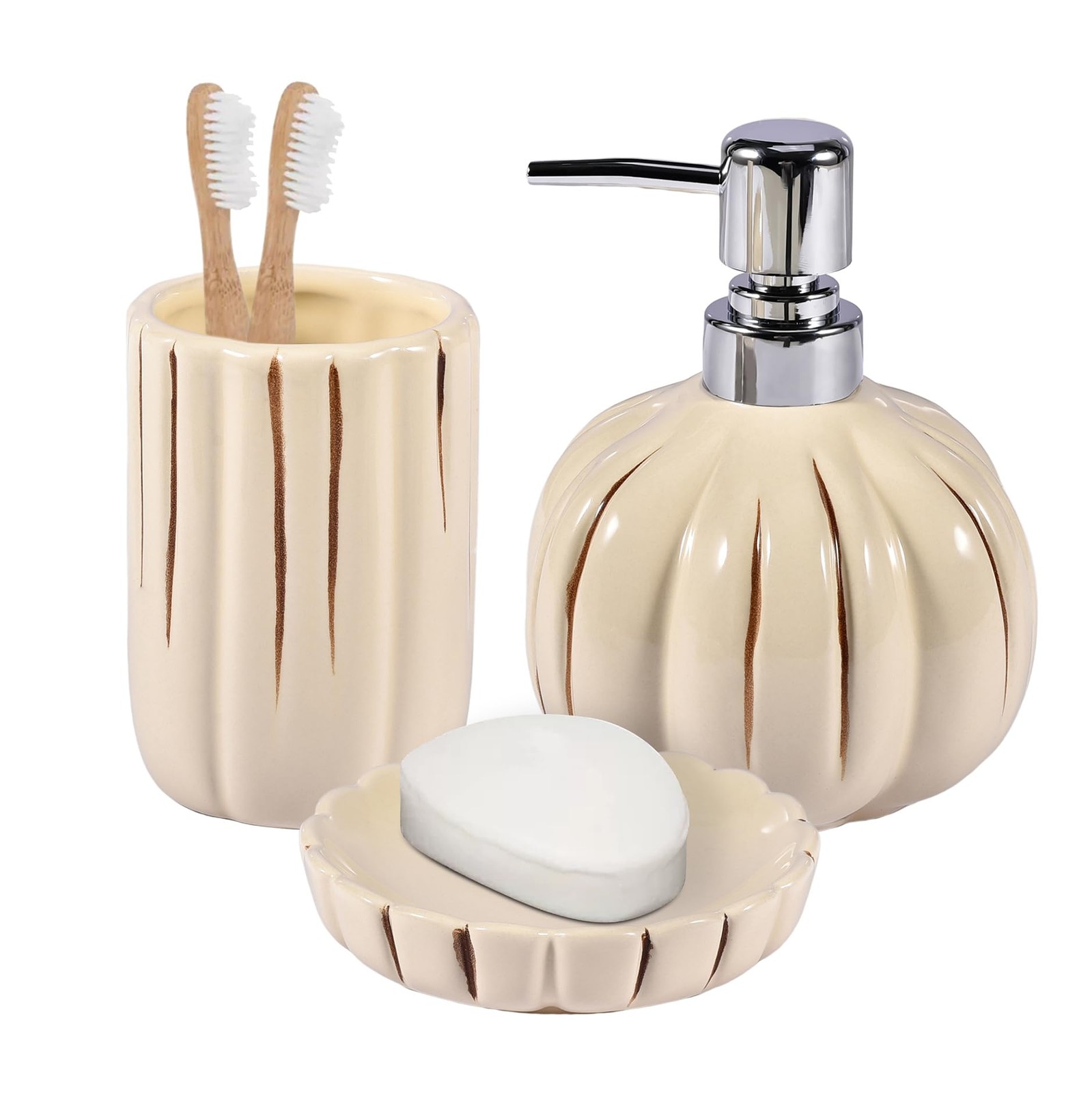 Fall Bathroom Accessory Set of 3, Harvest Pumpkin Bathroom Decor, Ceramic Bat... gallery